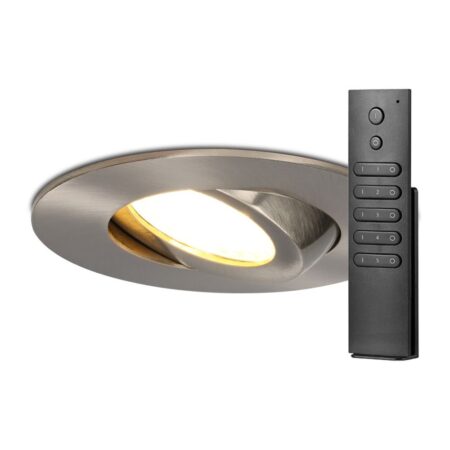 18x Napels inbouwspot - RVS - Dimbaar - 360° Kantelbaar - 39mm inbouwdiepte - 8 Watt 570 lumen - 2700K warm wit - IP65 waterdicht - met dimmer en afstandsbediening | HOFTRONIC