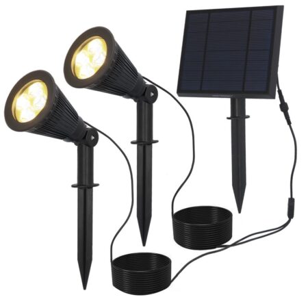 2 Bend solar prikspots met los zonnepaneel - Incl. schemerschakelaar - 3000K warm wit - 2 lichtstanden - 200lm - 6-9 uur brandtijd - IP65 waterdicht | HOFTRONIC