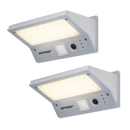 2x Burley - LED Solar Wandlamp met bewegingssensor en schemerschakelaar - 3 lichtstanden - 21LEDs - 3000K - IP65 Waterdicht - Solar buitenlamp | HOFTRONIC