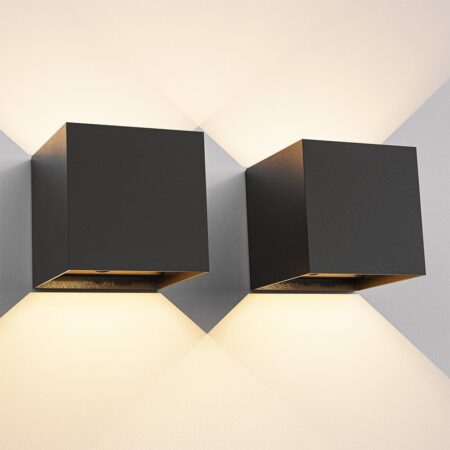 2x Kansas wandlamp op batterijen - Zwart - IP44 voor binnen & buiten - 3000K warmwit licht - Up & down - USB-C oplaadbare wandlamp - Grote accu - Incl. bewegingssensor | HOFTRONIC
