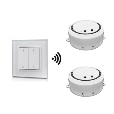 2x LED dimmer/ontvanger - Draadloos - Incl. wit frame met 2-kanaals drukknop - Geschikt voor inbouw & opbouw - Maximaal 200 Watt | HOFTRONIC