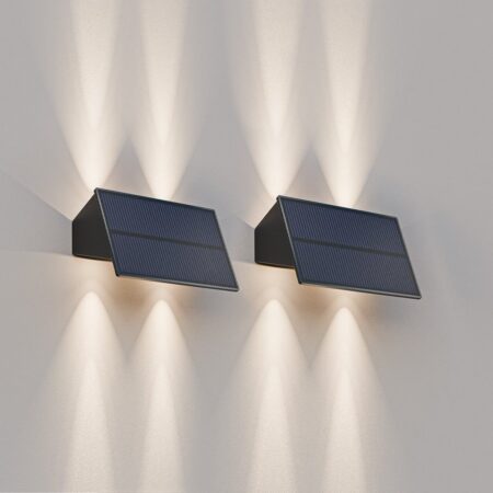 2x Roby - Solar Wandlamp - Up & Downlight - 2 Lichtmodi - 4 lichts - 3000K warm wit - Zwart | HOFTRONIC