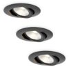 3x Lugo LED Inbouwspots - Zwart - Dimbaar - 5 Watt 450 Lumen - 2700K Warm Wit Licht - Kantelbaar - IP65 - Voor Binnen & Buiten | HOFTRONIC