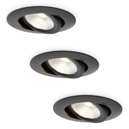 3x Lugo LED Inbouwspots - Zwart - Dimbaar - 5 Watt 450 Lumen - 2700K Warm Wit Licht - Kantelbaar - IP65 - Voor Binnen & Buiten | HOFTRONIC