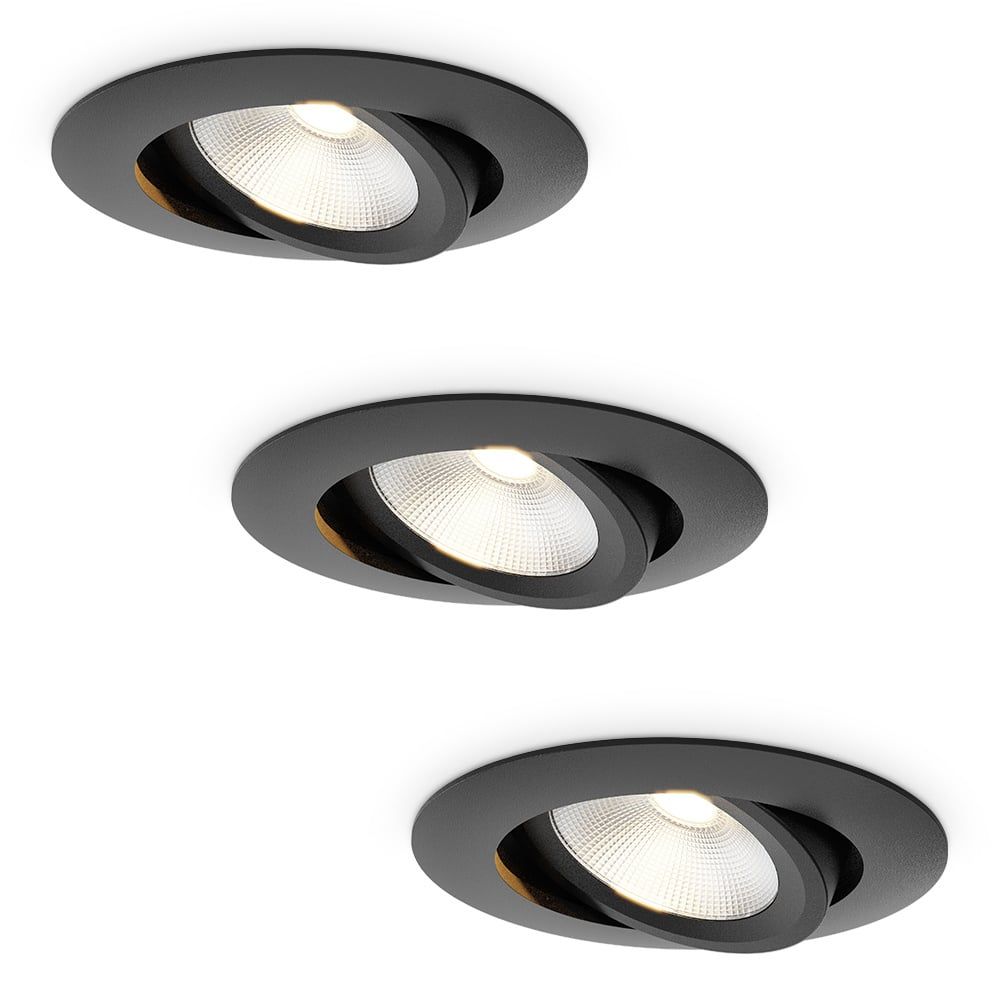 3x Lugo LED Inbouwspots - Zwart - Dimbaar - 5 Watt 450 Lumen - 2700K Warm Wit Licht - Kantelbaar - IP65 - Voor Binnen & Buiten | HOFTRONIC