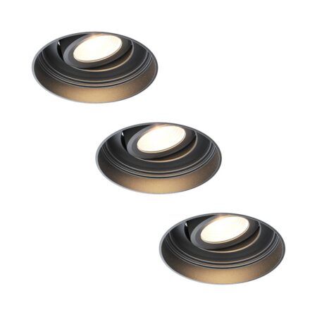 3x Lugo LED inbouwspots Trimless - Zwart - Dimbaar - 5 Watt 450 Lumen - 2700K Warm Wit Licht - Kantelbaar - IP65 - Voor Binnen & Buiten | HOFTRONIC