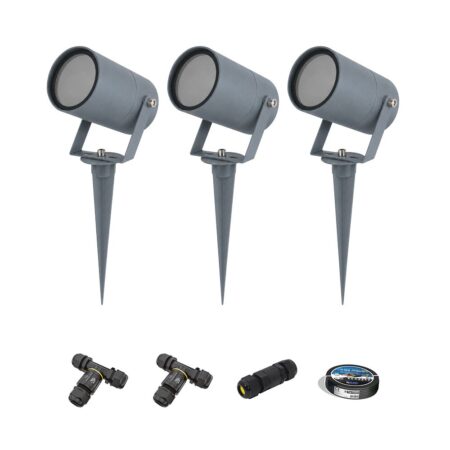 3x Spikey dimbare LED prikspot aluminium antraciet excl. GU10 spot IP65 waterdicht 3 jaar garantie | HOFTRONIC