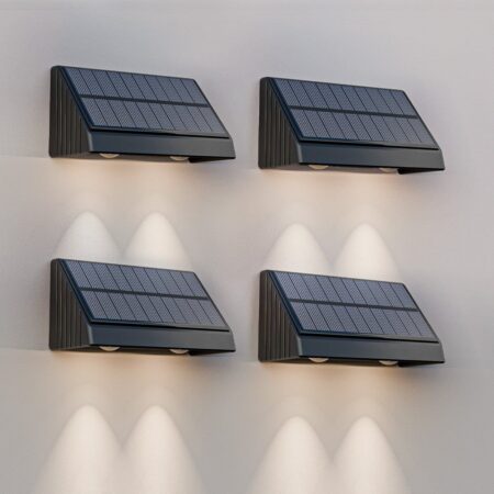 4x Mikey - Solar Wandlamp - Downlight - 3000K Warm wit - Zwart - Schuttingverlichting op zonne energie | HOFTRONIC