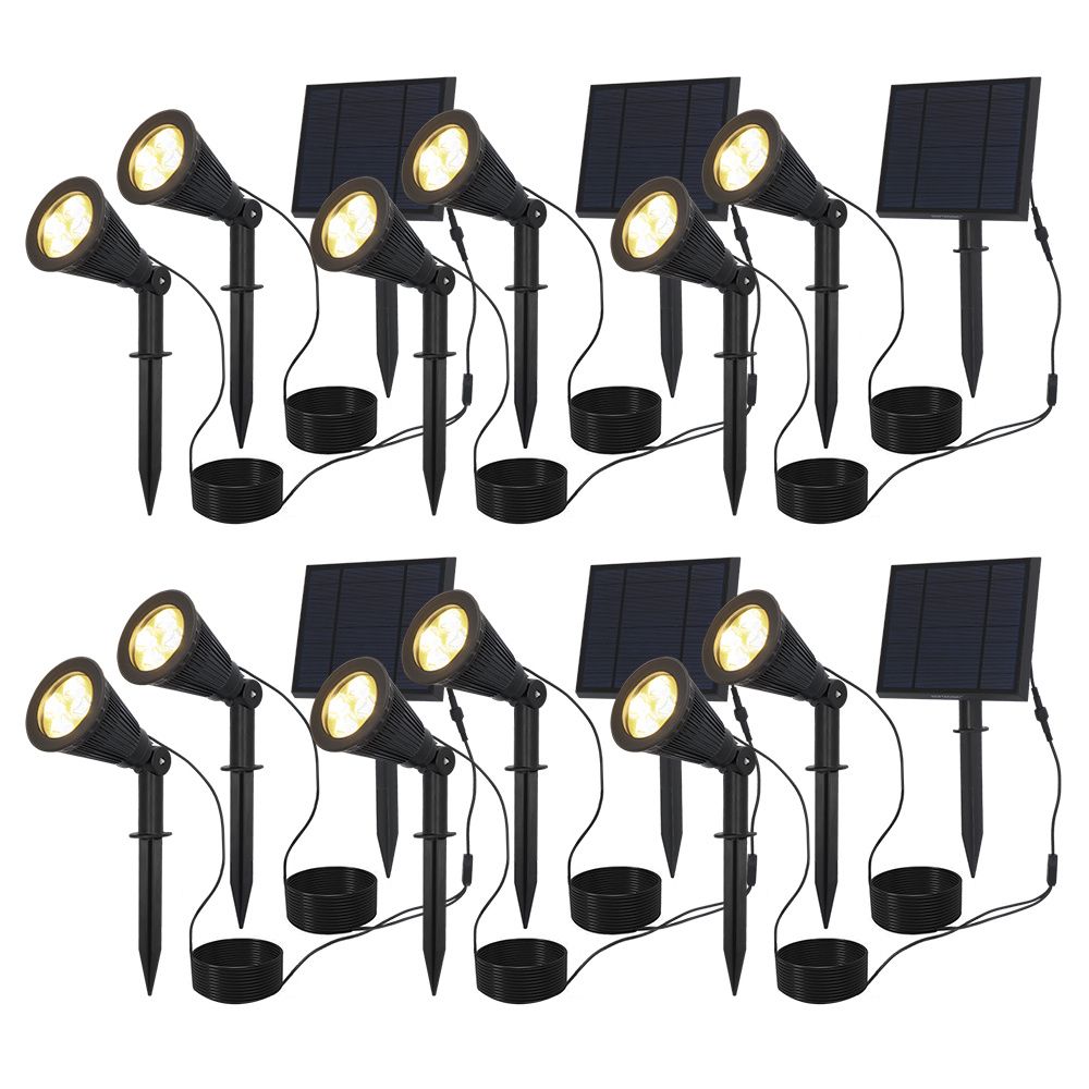 6 Sets van 2 Bend solar prikspots met los zonnepaneel - Incl. schemerschakelaar - 3000K warm wit - 2 lichtstanden - 200lm - 6-9 uur brandtijd - IP65 waterdicht | HOFTRONIC