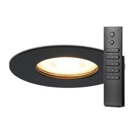 6x Bari inbouwspots - Zwart - Dimbaar - GU10 - 4 Watt 345 lumen - 2700K warm wit - IP65 Waterdicht - met dimmer en afstandsbediening - badkamer en woonkamer | HOFTRONIC
