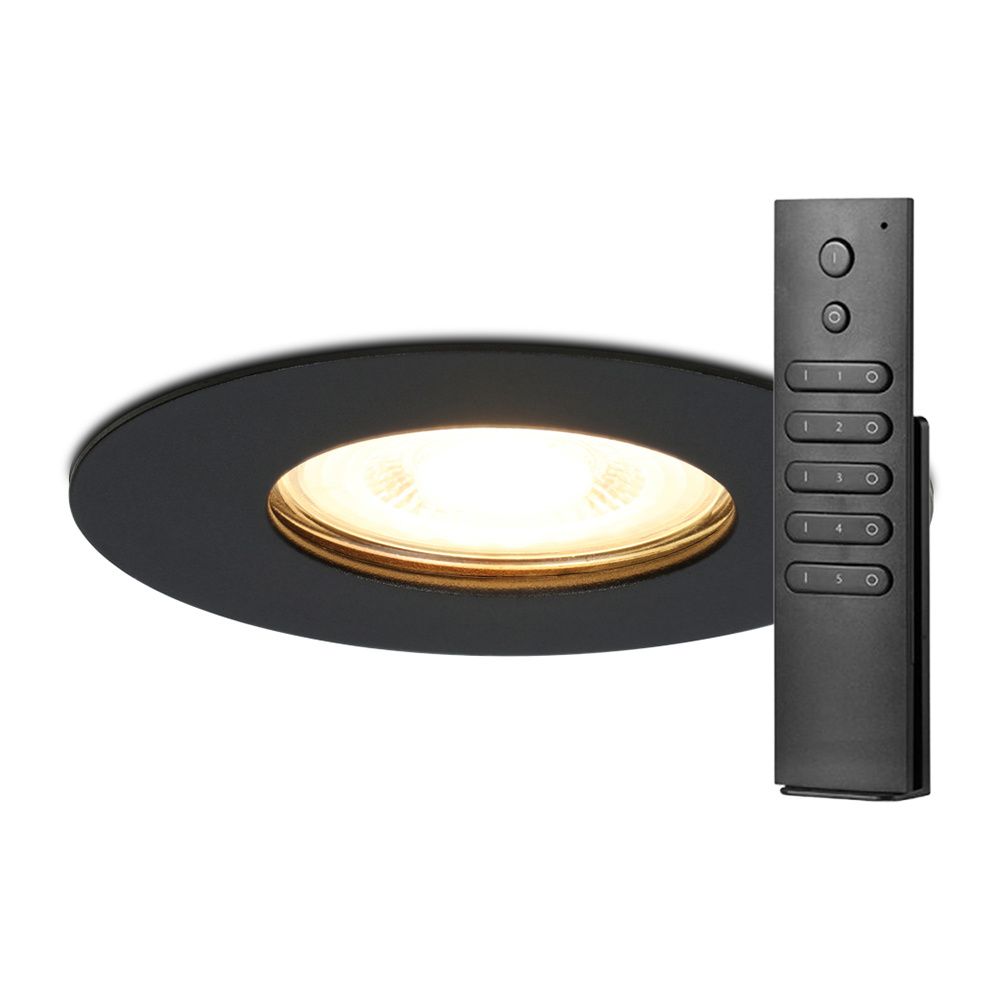 6x Bari inbouwspots - Zwart - Dimbaar - GU10 - 4 Watt 345 lumen - 2700K warm wit - IP65 Waterdicht - met dimmer en afstandsbediening - badkamer en woonkamer | HOFTRONIC