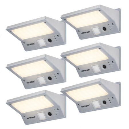 6x Burley - LED Solar Wandlamp met bewegingssensor en schemerschakelaar - 3 lichtstanden - 21LEDs - 3000K - IP65 Waterdicht - Solar buitenlamp | HOFTRONIC