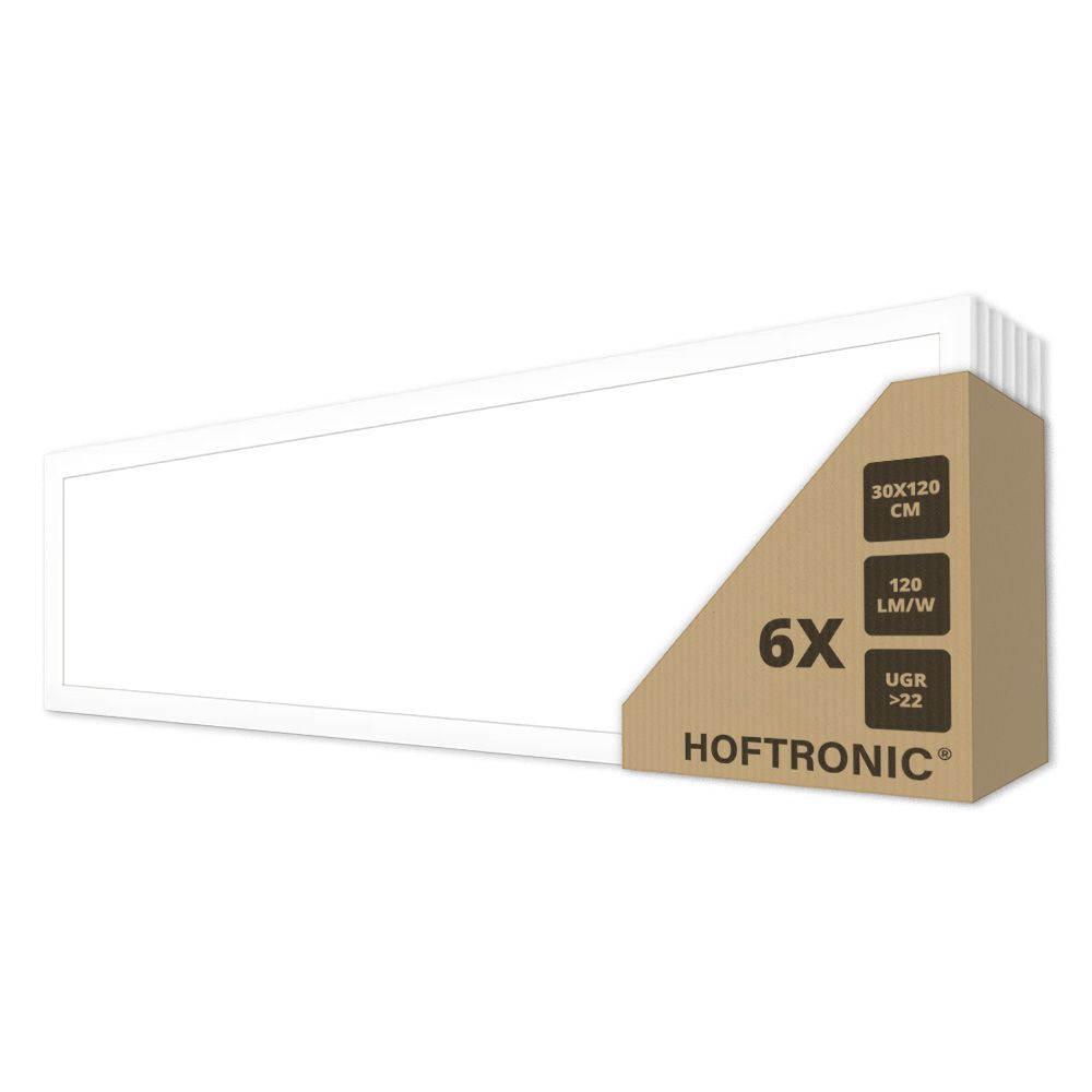 6x LED Paneel - 30 x 120 cm - 36 Watt - 4320lm (120lm/W) - 4000K neutraal wit - Flikkervrij - UGR22 - 50.000 branduren - Incl. Philips Certa Drive driver | HOFTRONIC