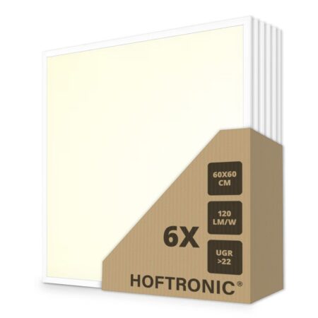 6x LED Paneel - 60x60 cm - 36 Watt - 4320lm (120lm/W) - 3000K warm wit - Flikkervrij - UGR22 - 50.000 branduren - Incl. Philips Certa Drive driver | HOFTRONIC