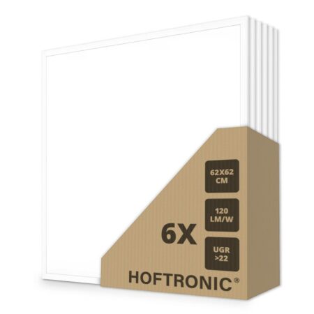 6x LED Paneel - 62 x 62 cm - 36 Watt - 4320lm (120lm/W) - 4000K neutraal wit - Flikkervrij - UGR22 - 50.000 branduren - Incl. Philips Certa Drive driver | HOFTRONIC