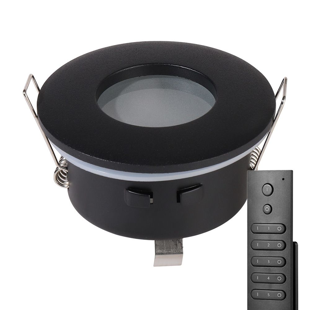 6x LED inbouwspots Porto - Zwart - 4 Watt 345 lumen - 2700K warm wit - IP44 waterdicht - GU10 - Dimbaar - met dimmer en afstandsbediening - Voor badkamer | HOFTRONIC