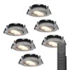 6x LED inbouwspots Rome - RVS - 6 Watt 500 lumen - Kantelbaar - Dimbaar - 2700K warm wit - IP44 Waterdicht - Inclusief afstandsbediening - Geringe inbouwdiepte | HOFTRONIC