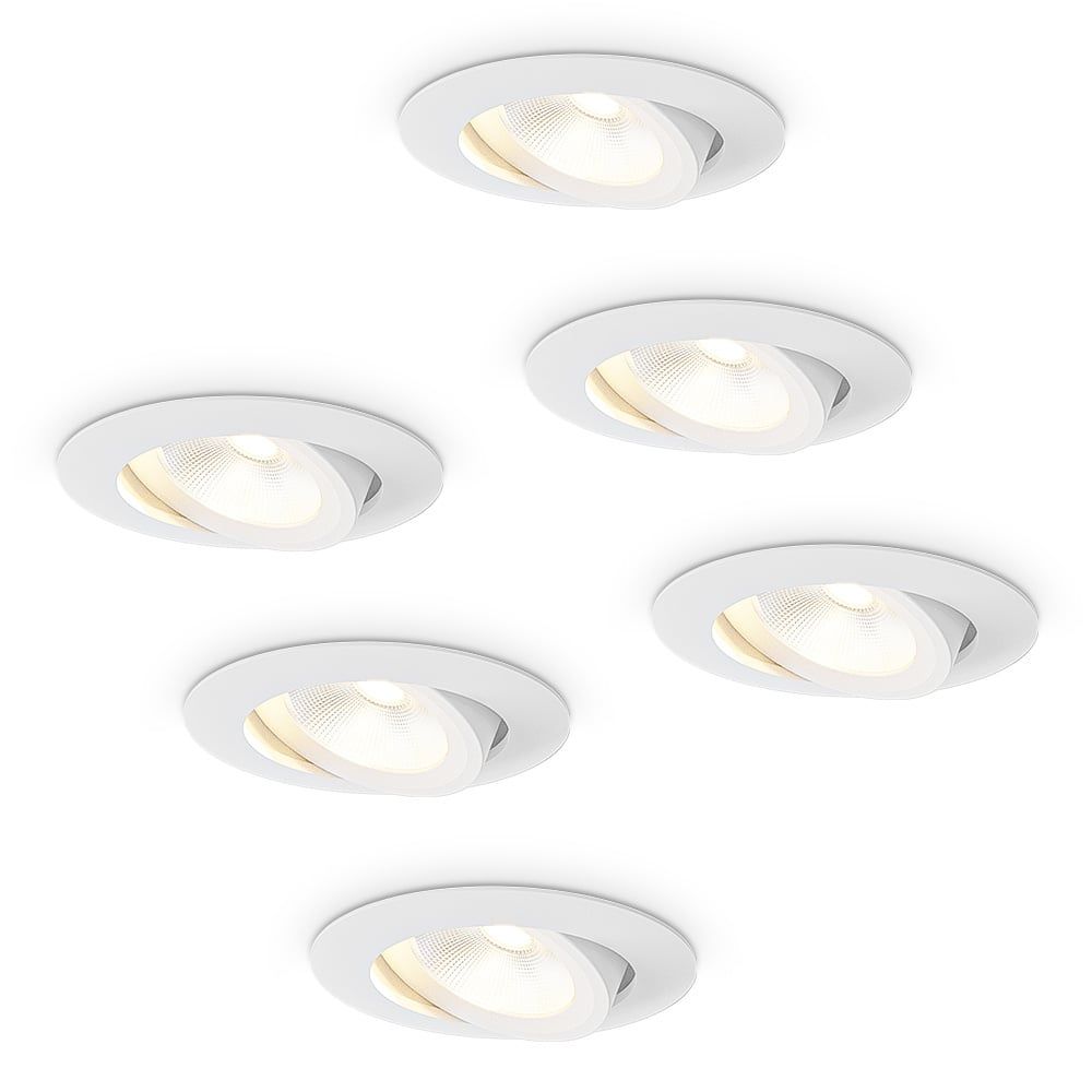 6x Lugo LED Inbouwspots - Wit - Dimbaar - 5 Watt 450 Lumen - 2700K Warm Wit Licht - Kantelbaar - IP65 - Voor Binnen & Buiten | HOFTRONIC