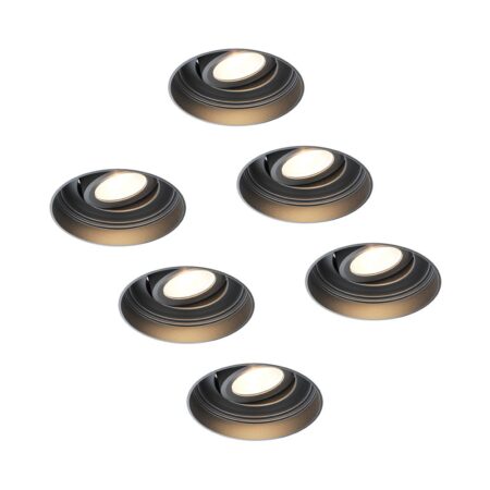 6x Lugo LED inbouwspots Trimless - Zwart - Dimbaar - 5 Watt 450 Lumen - 2700K Warm Wit Licht - Kantelbaar - IP65 - Voor Binnen & Buiten | HOFTRONIC