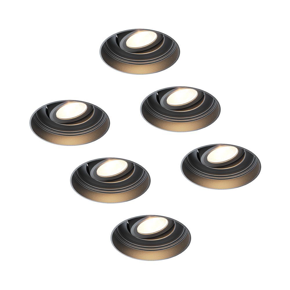 6x Lugo LED inbouwspots Trimless - Zwart - Dimbaar - 5 Watt 450 Lumen - 2700K Warm Wit Licht - Kantelbaar - IP65 - Voor Binnen & Buiten | HOFTRONIC