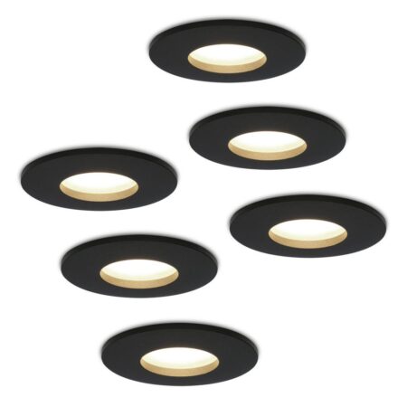 6x Porto LED Inbouwspots - Dimbaar - 4 Watt 4000K - Neutraal Wit - IP44 Zwart | HOFTRONIC