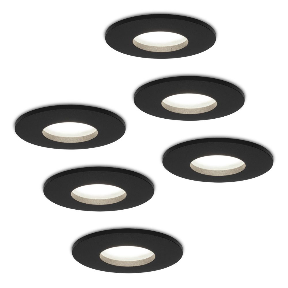 6x Porto LED Inbouwspots - Dimbaar - 4 Watt - 6500K Daglicht wit - IP44 - Zwart | HOFTRONIC