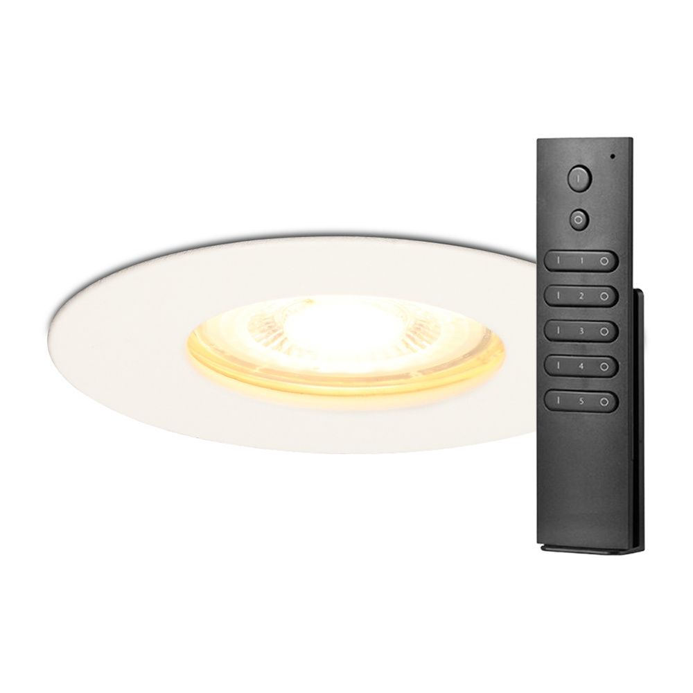 8x Bari inbouwspots - Wit - Dimbaar - GU10 - 4 Watt 345 lumen - 2700K Warm wit - IP65 Waterdicht - met dimmer en afstandsbediening - Badkamer en woonkamer | HOFTRONIC