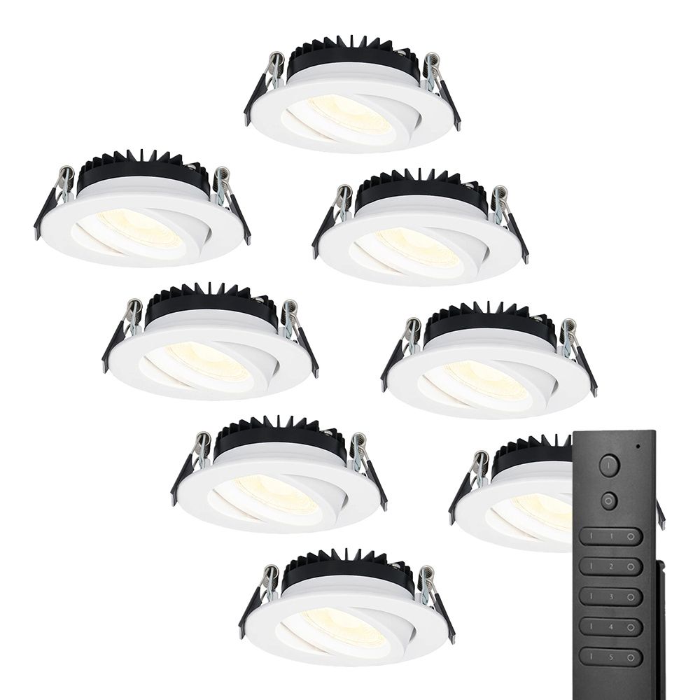 8x Rome LED inbouwspots - Wit - 6W 500lm - Kantelbaar - Dimbaar - 2700K - IP44 - Afstandsbediening | HOFTRONIC