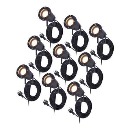9x Sydney LED Prikspots - 1.5m kabel - 2700K - 4W 345lm - Kantelbaar - IP65 - Zwart | HOFTRONIC