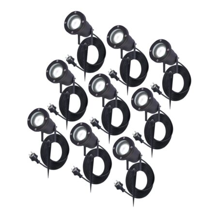 9x Sydney LED Prikspots - 1.5m kabel - 6500K - 4W 345lm - Kantelbaar - IP65 - Zwart | HOFTRONIC