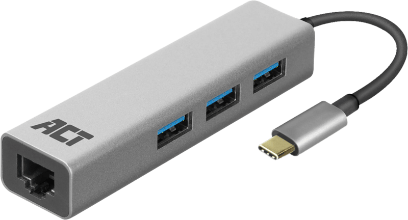 ACT USB-C 3-poorts hub met ethernet