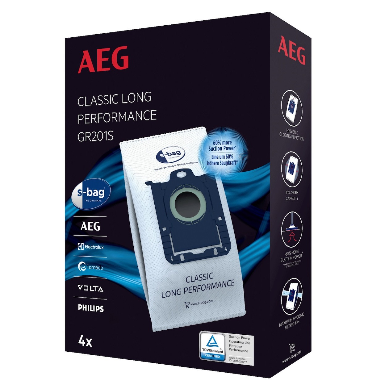 AEG GR201S S-bag long performance 4-bags Stofzak Blauw | AEG
