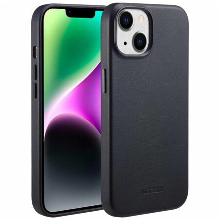 Accezz MagSafe Leather Backcover iPhone 14 Telefoonhoesje Zwart | Accezz