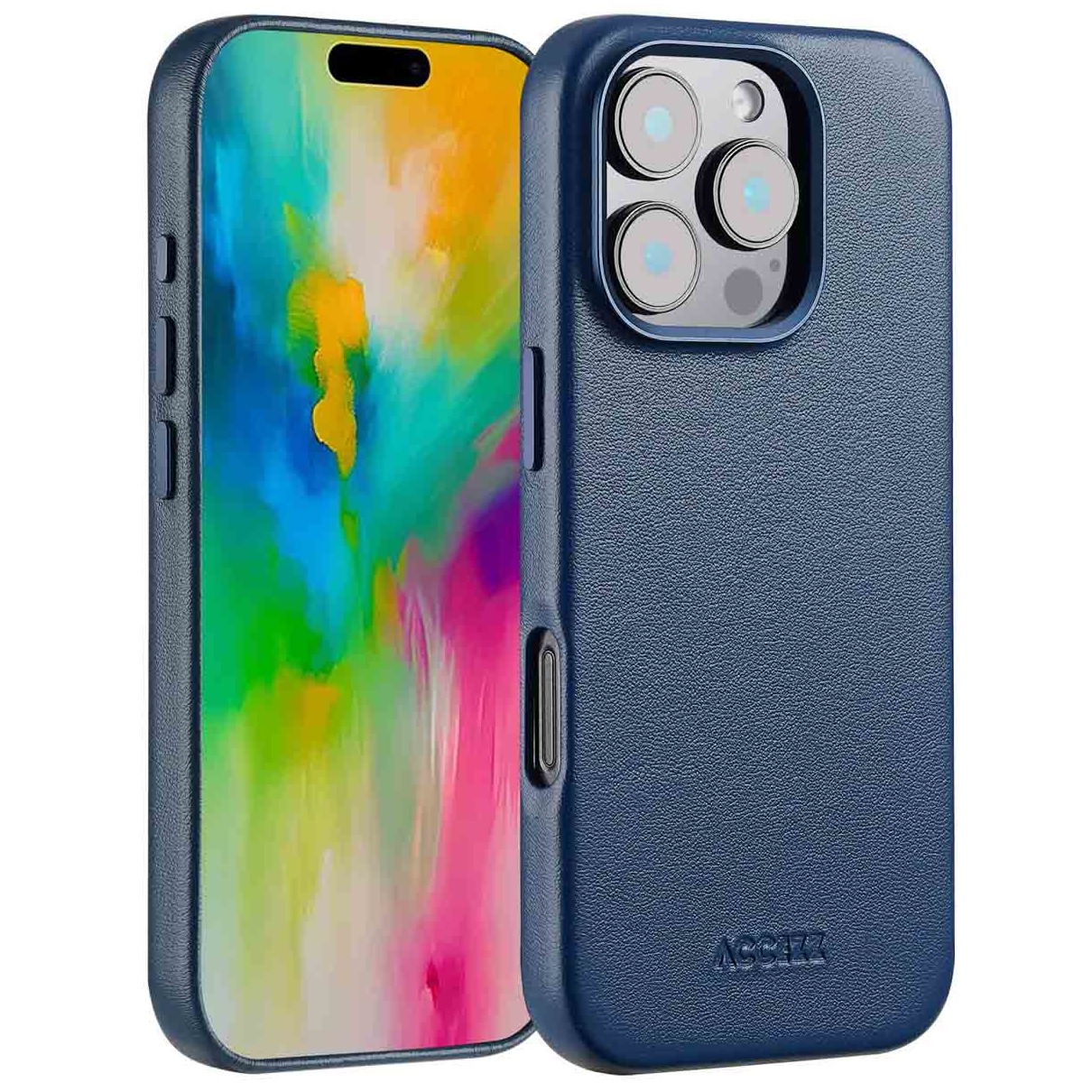 Accezz MagSafe Leather Backcover voor iPhone 16 Pro Telefoonhoesje Blauw | Accezz
