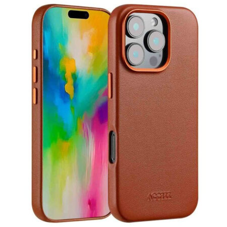 Accezz MagSafe Leather Backcover voor iPhone 16 Pro Telefoonhoesje Bruin | Accezz