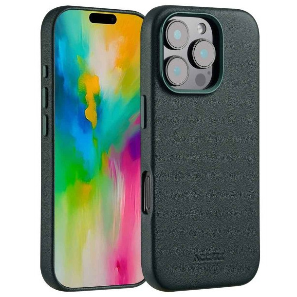 Accezz MagSafe Leather Backcover voor iPhone 16 Pro Telefoonhoesje Groen | Accezz