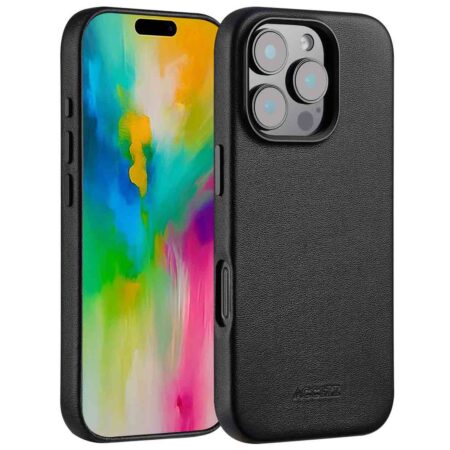 Accezz MagSafe Leather Backcover voor iPhone 16 Pro Telefoonhoesje Zwart | Accezz