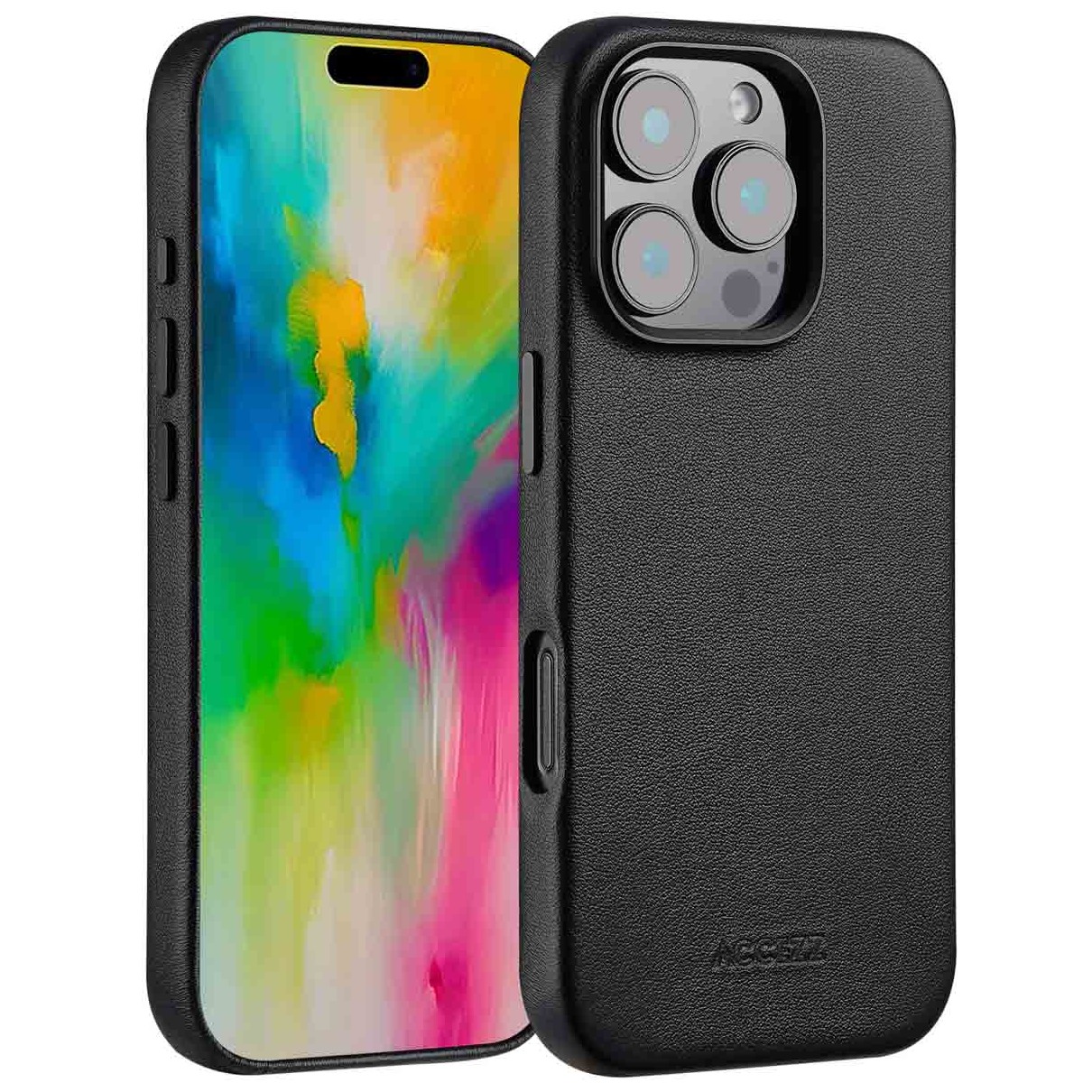 Accezz MagSafe Leather Backcover voor iPhone 16 Pro Telefoonhoesje Zwart | Accezz