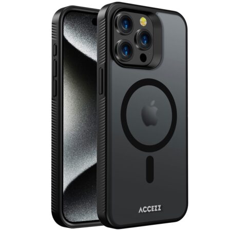 Accezz Rugged Frosted Backcover met MagSafe iPhone 15 Pro Max Telefoonhoesje Zwart | Accezz