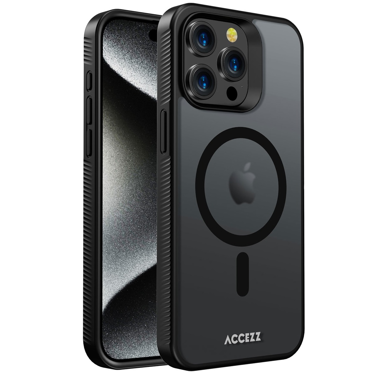 Accezz Rugged Frosted Backcover met MagSafe iPhone 15 Pro Max Telefoonhoesje Zwart | Accezz
