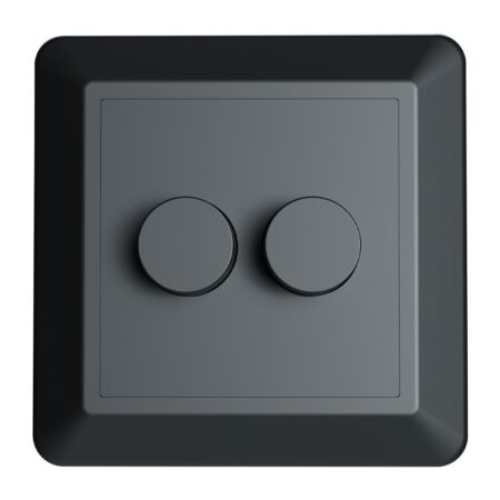 Afdekmateriaal met dubbele dimmerknop - Geschikt voor LED Dimmers - Incl. centraalplaat en raamwerk - Druk/draaischakelaar - Mat zwart | HOFTRONIC