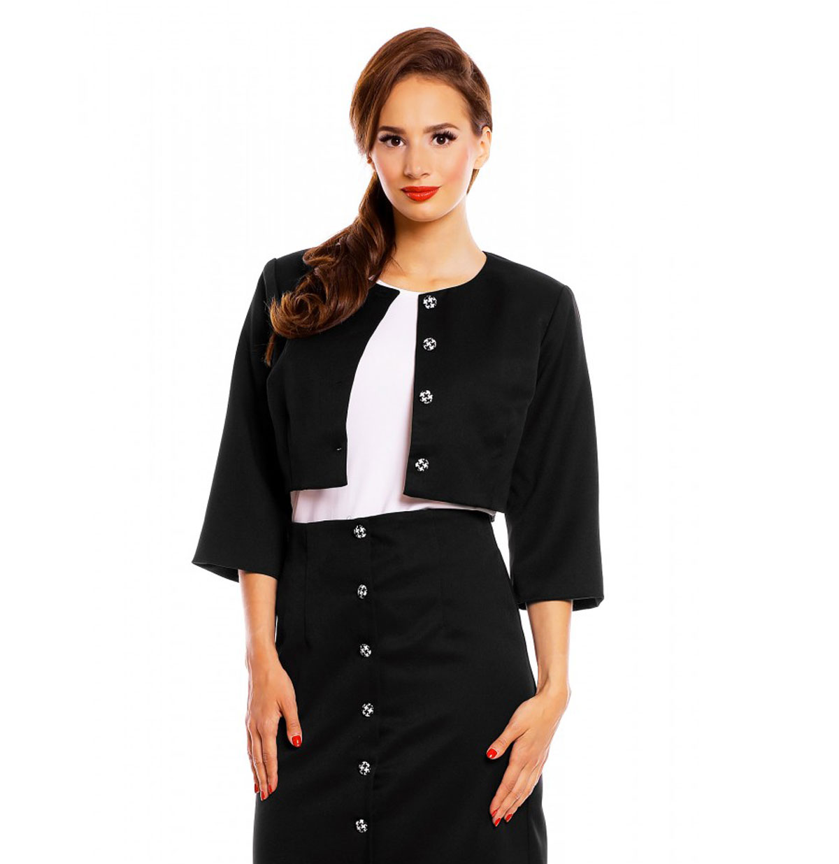 Alice Shrug Button Jacket Black-44 (NL)/ 18 (UK) | 50% korting | Dolly and Dotty