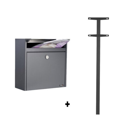Allux 2500 brievenbus met paal 1003 staal - antraciet met RVS klep | Allux