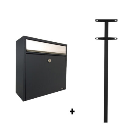 Allux 2500 brievenbus met paal 1003 staal - zwart met RVS klep | Allux