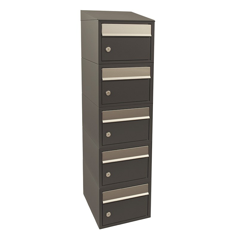 Allux Brievenbusunit Brickset wand 5-hoog met dak - antraciet | Allux