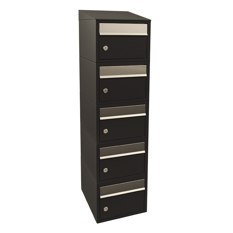 Allux Brievenbusunit Brickset wand 5-hoog met dak - zwart | Allux