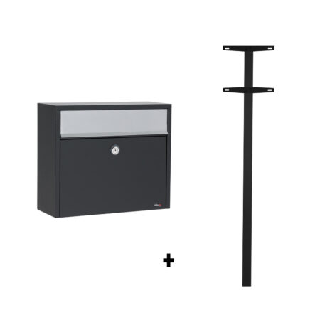 Allux LT150 brievenbus met paal 1003 staal - zwart met grijze klep | Allux