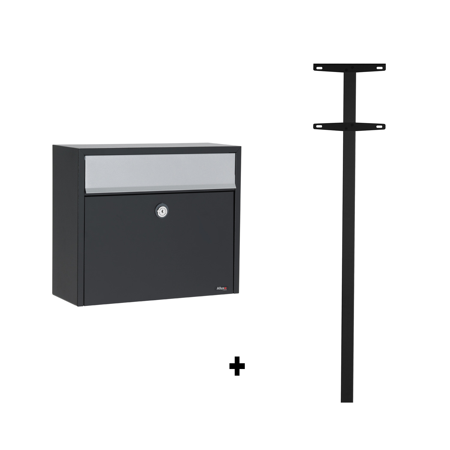 Allux LT150 brievenbus met paal 1003 staal - zwart met grijze klep | Allux