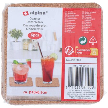 Alpina onderzetters kurk 6 st. Ø10cm | Alpina