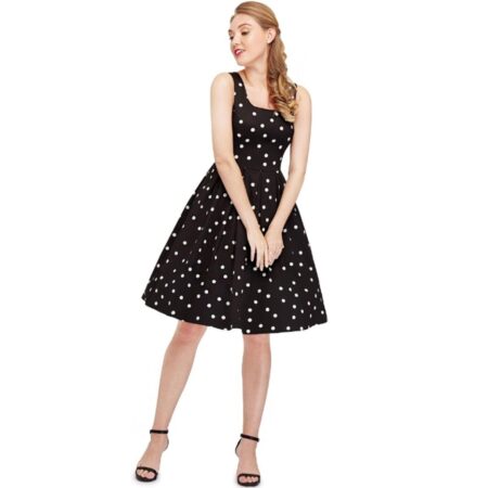Amanda Scoop Neck Swing Dress Crazy Dots Black White-40 (NL)/ 14 (UK) | 35% korting | Dolly and Dotty